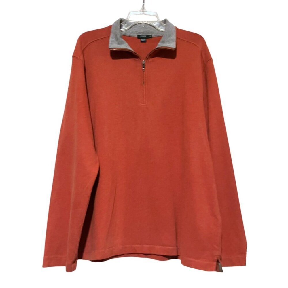 Y2K J Crew Sweater XL Quarter Zip Contrast Collar Pumpkin Fall Hiking Outdoors